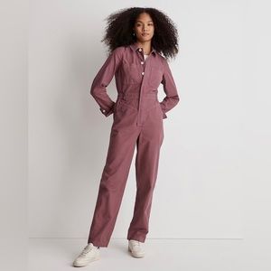 Madewell Garment-Dyed Long-Sleeve Jumpsuit in Pressed Grape